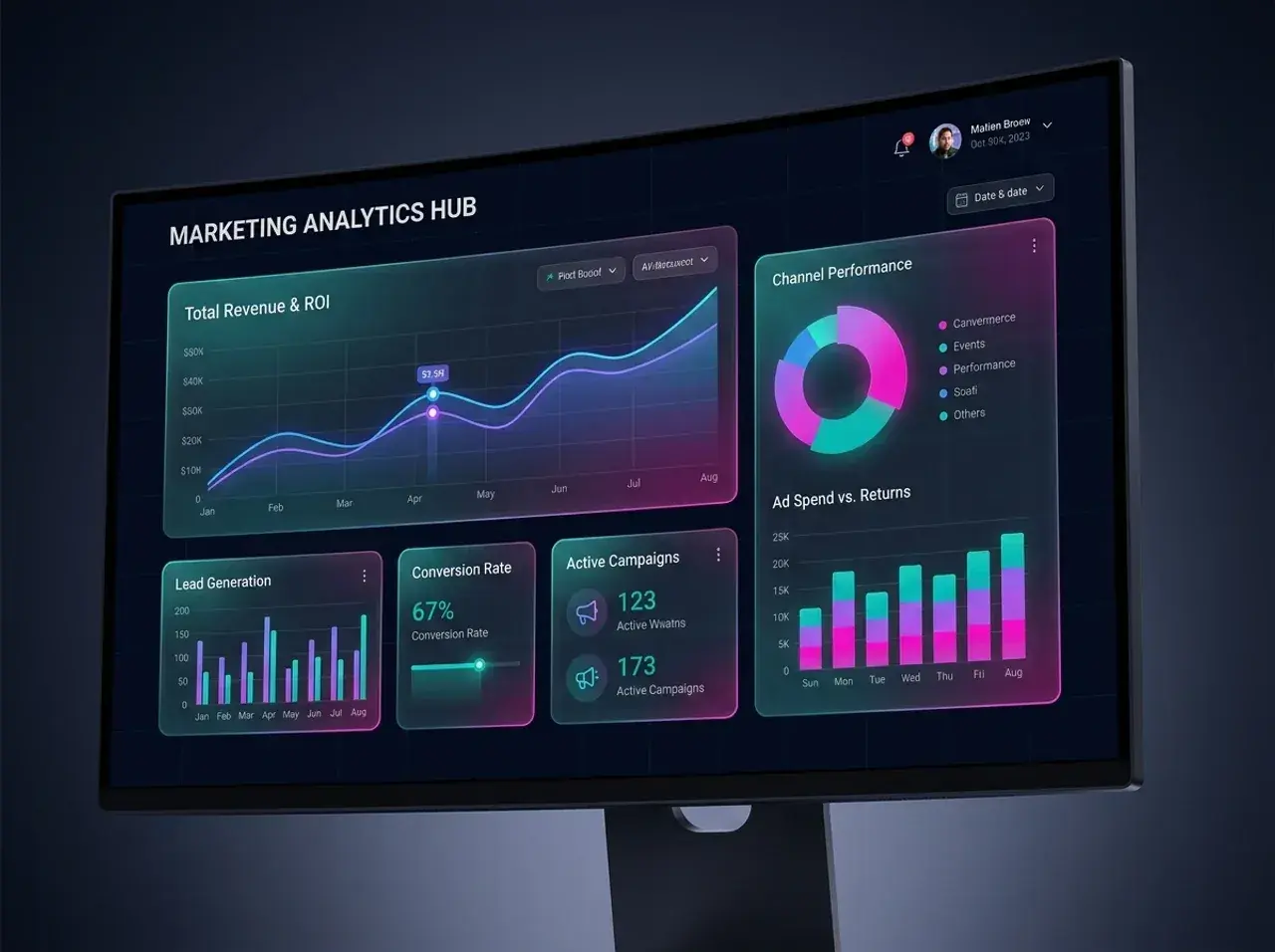 Marketing analytics dashboard with growth metrics